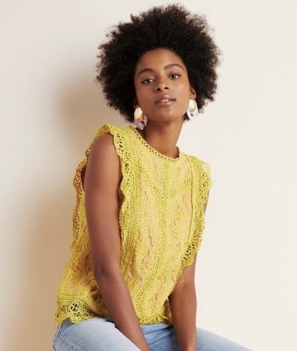Eri + Ali Anthropologie Sydney Lace Blouse Top Womens Large Yellow Sleeveless